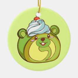 Ornamento De Cerâmica Kawaii Matcha - Bolo Roll Bear