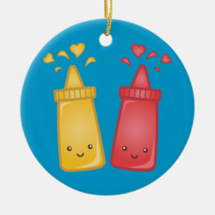 Ornamento De Cerâmica Kawaii Mustard e Ketchup Love