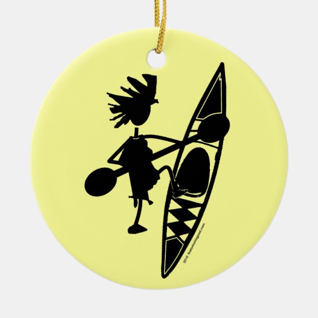 Ornamento De Cerâmica Kayak Canoe Joyful Silhouette (Frente)