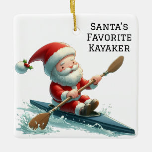 Ornamento De Cerâmica Kayaker Favorito para Papais noeis Cute Personaliz