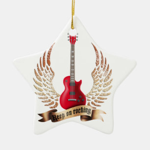 Ornamento De Cerâmica keep on rocking electric guitar wings