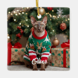 Ornamento De Cerâmica Keepoke Cornish Rex Cat Natal Personalizado