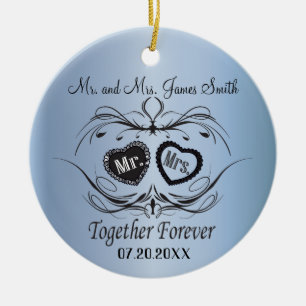 Ornamento De Cerâmica Keepsael de Casamento Azul Claro