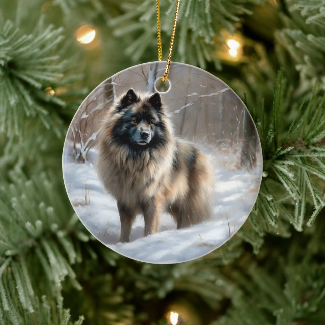 Ornamento De Cerâmica Keeshond Deixe-o nevar no Natal (Árvore)