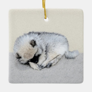 Ornamento De Cerâmica Keeshond Dormindo Puppy Pintura Original