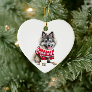 Ornamento De Cerâmica Keeshond no Sweater de Natal