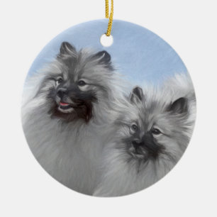 Ornamento De Cerâmica Keeshond Pair de Kees pintando Arte Animal Origina