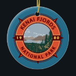 Ornamento De Cerâmica Kenai Fjords National Park Retro Compass Emblem<br><div class="desc">Kenai Fjords vetor trabalho de arte design. O parque é um parque nacional americano que mantém o Harding Icefield,  as suas geleiras que transbordam,  e os fiordes e ilhas costeiras.</div>