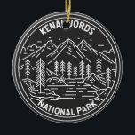 Ornamento De Cerâmica Kenai Fjords National Park Vintage Monoline<br><div class="desc">Kenai Fjords monolina design. O parque é um parque nacional americano que mantém o Harding Icefield,  as suas geleiras que transbordam,  e os fiordes e ilhas costeiras.</div>
