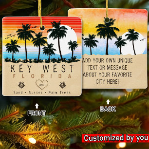 Ornamento De Cerâmica Key West Florida Retro Palm tree Souvenir 80s