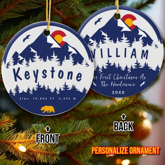 Ornamento De Cerâmica Keystone Colorado Flag Mountain Skiking (Criador carregado)