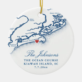 Ornamento De Cerâmica Kiawah Island Map Weding Photo Christmas