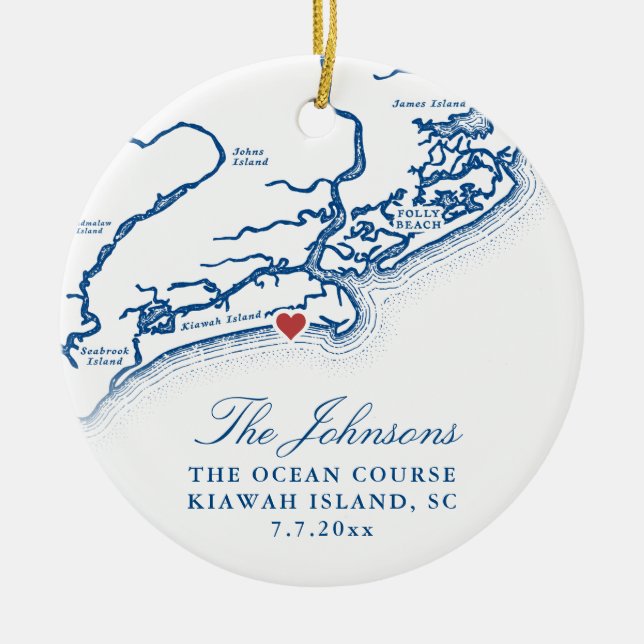 Ornamento De Cerâmica Kiawah Island Map Weding Photo Christmas (Frente)