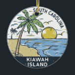 Ornamento De Cerâmica Kiawah Island South Carolina Vintage<br><div class="desc">A praia de Kiawah desenhou uma ilustração com montanhas e ondas oceânicas ao fundo. Perfeito para quem ama visitar a praia da ilha Kiawah.</div>