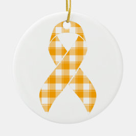 Ornamento De Cerâmica Kidney Cancer Awareness Plaid Orange Ribbon