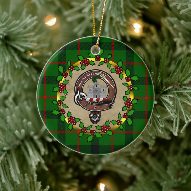 Ornamento De Cerâmica Kincaid Clan Crachá & Tartan Personalizado Natal (Árvore)