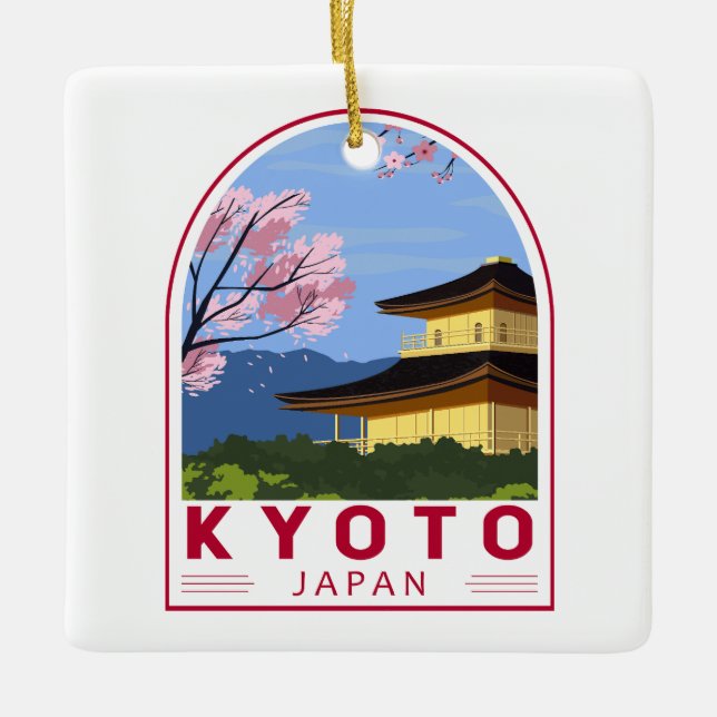 Ornamento De Cerâmica Kioto Japão - Viagem Retro Viagem Emblem (Frente)