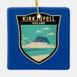 Ornamento De Cerâmica Kirkjufall Islândia Viagem Art Vintage<br><div class="desc">Kirkjufall num estilo de arte vetorial. Alegadamente,  é a montanha mais fotografada do país da Islândia.</div>