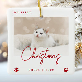 Ornamento De Cerâmica Kit de Foto Adorável Gatinho 1º Natal Pegadas Verm