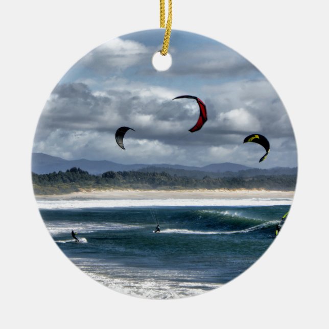 Ornamento De Cerâmica Kitesurfing na praia (Frente)