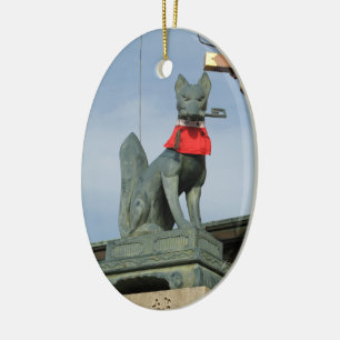 Ornamento De Cerâmica Kitsune キ ツ ネ (Fox) com Key in Mouth