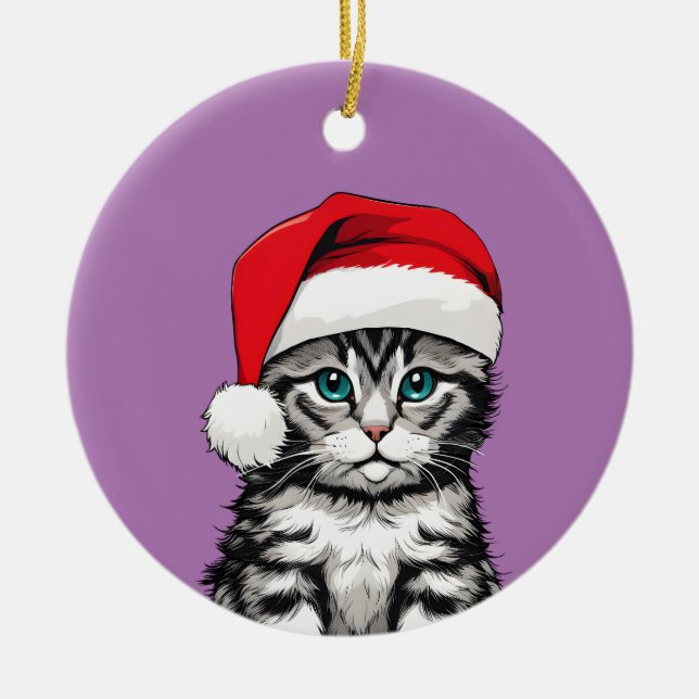 Ornamento De Cerâmica Kitten Natal (Frente)