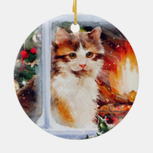 Ornamento De Cerâmica Kitten Natal