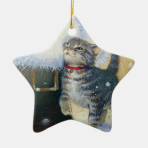 Ornamento De Cerâmica Kitten no Boot do Papai noel