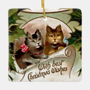 Ornamento De Cerâmica Kittens Natal - Design de Natais vintages