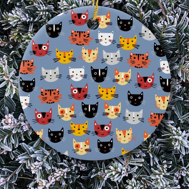 Ornamento De Cerâmica Kitty Cat Divertido (Fun kitty cat pattern Christmas ornament)