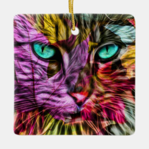 Ornamento De Cerâmica Kitty Cat Fall deixa Design de arte colorida