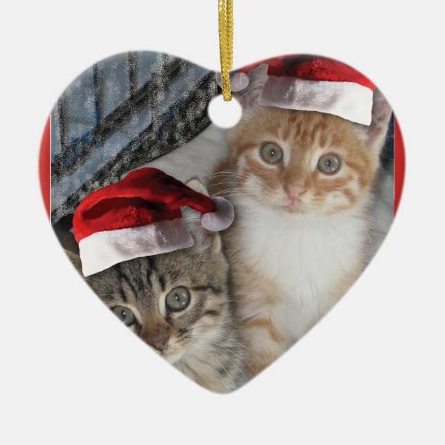 Ornamento De Cerâmica Kitty Cat Papai Noel (Frente)