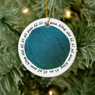 Ornamento De Cerâmica Knitting Lingo ・ Artesanatos da Bola Teal Yarn