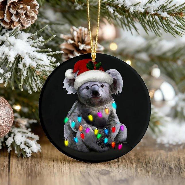 Ornamento De Cerâmica Koala Sentada Com Luzes De Natal (Criador carregado)