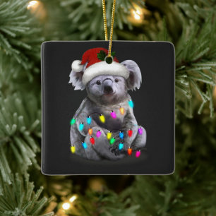 Ornamento De Cerâmica Koala Sentada Com Luzes De Natal