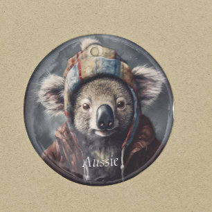Ornamento De Cerâmica Koala vestindo chapéu de inverno, personalizável
