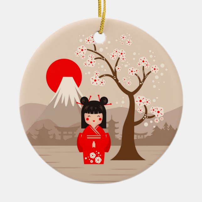 Ornamento De Cerâmica Kokeshi - Boneca Japonesa (Frente)