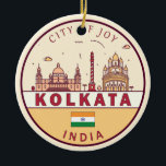 Ornamento De Cerâmica Kolkata India City Skyline Emblem<br><div class="desc">Design de arte colorida e minimalista de Kolkata,  com monumentos e marcos da cidade na Índia.</div>
