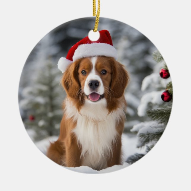 Ornamento De Cerâmica Kooikerhondje Cão de Natal (Frente)