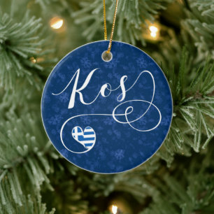 Ornamento De Cerâmica Kos Heart In Flag, Grécia, Eu Amo Kos