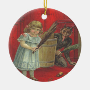 Ornamento De Cerâmica Krampus Brincando com Menina