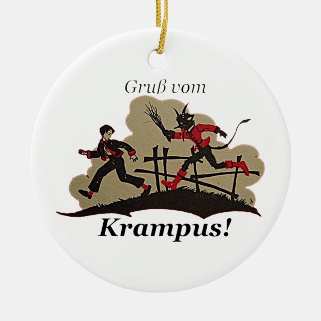 Ornamento De Cerâmica Krampus persegue o miúdo (Frente)