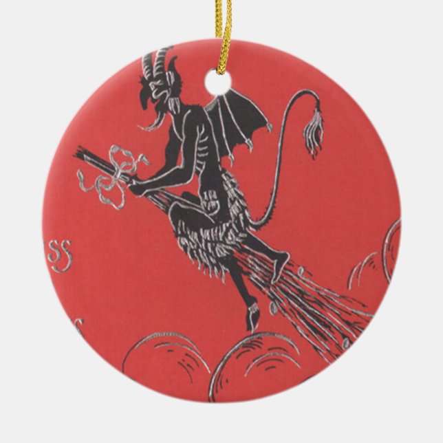 Ornamento De Cerâmica Krampus Voando Na Broom (Frente)