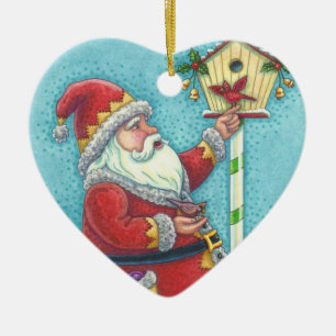 ORNAMENTO DE CERÂMICA KRIS KRINGLE REDBIRDS, PAPAIS NOEIS DE NATAL DE ME