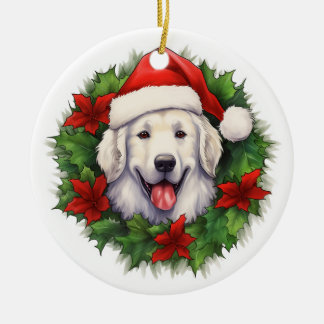 Ornamento De Cerâmica Kuvasz Christmas Wreath