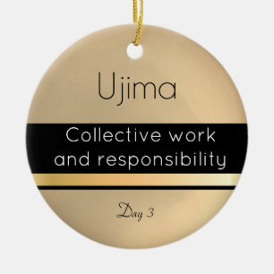Ornamento De Cerâmica Kwanzaa Ujima Dourado Dia Branco 3