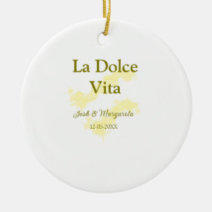 Ornamento De Cerâmica La Dolce Vita casal amarelo Nome data glit