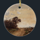 Ornamento De Cerâmica La Forêt De Fontainebleau Aux Environs De Barbizon<br><div class="desc">"La Forêt De Fontainebleau Aux Environs De Barbizon", de Félix Ziem, captura a beleza encantadora da Floresta de Fontainebleau, perto da famosa aldeia de Barbizon, conhecida como um recuo para pintores paisagísticos do século XIX. A trabalho de arte mostra uma floresta exuberante banhada em luz quente, ouro, com árvores torrenciais,...</div>