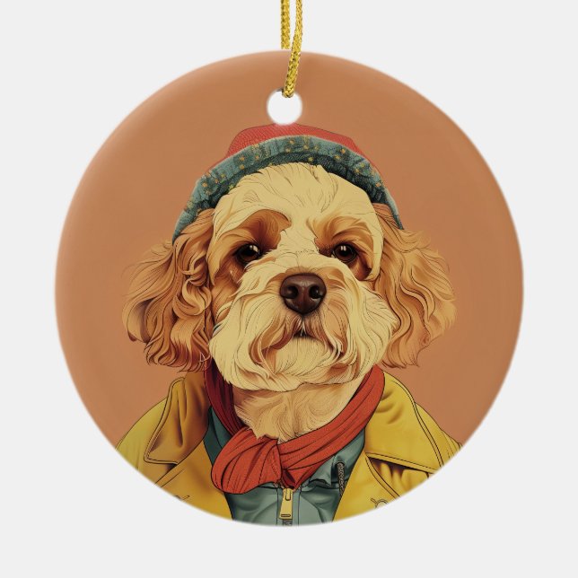 Ornamento De Cerâmica Labradoodle (Frente)
