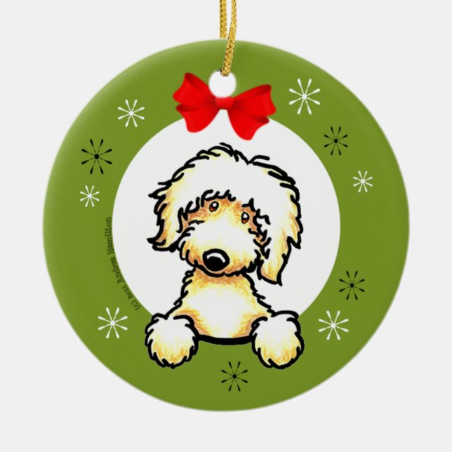 Ornamento De Cerâmica Labradoodle Amarelo Clássico de Natal (Frente)